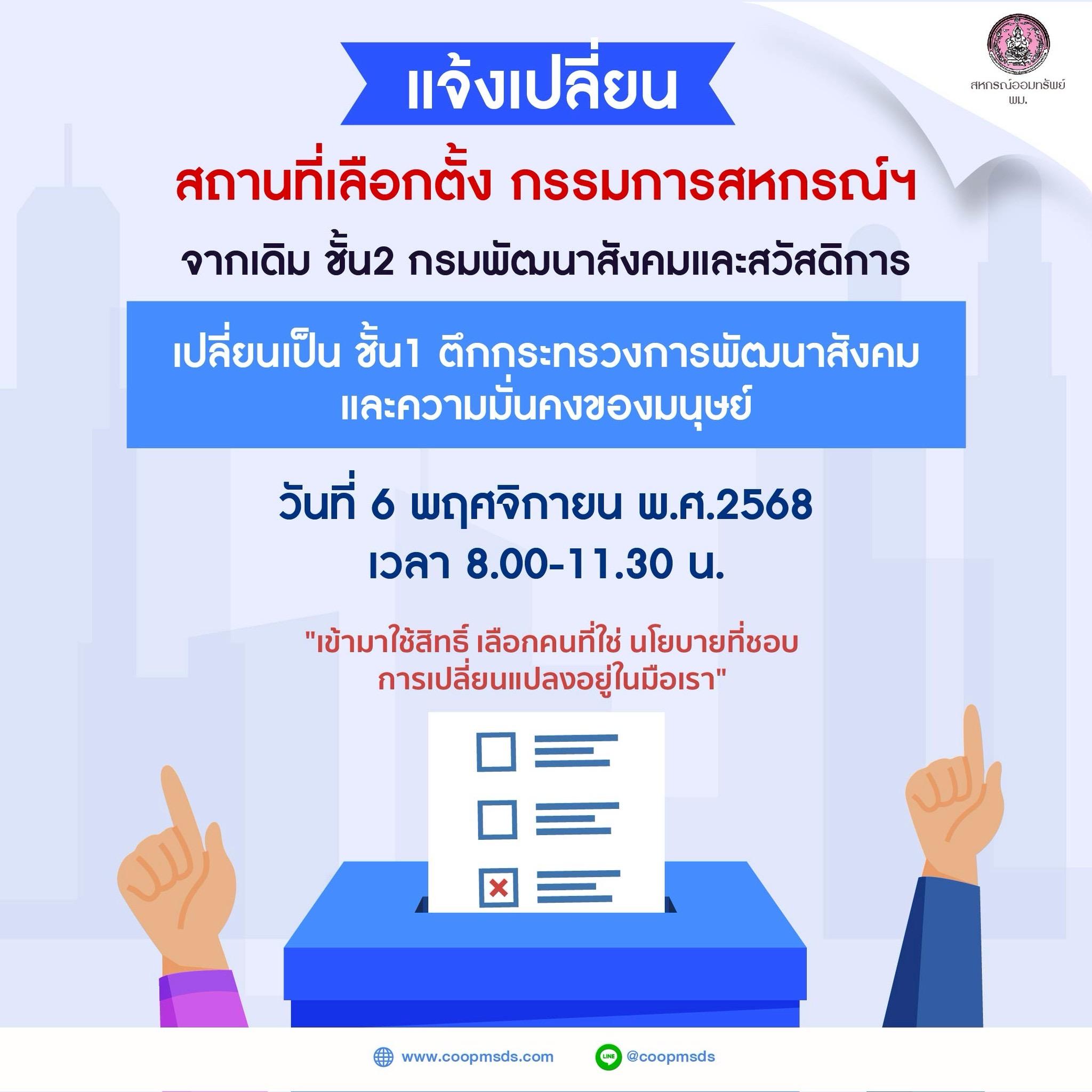 แจ้งเปลี่ยนสถานที่เลือกตั้งกรรมการสหกรณ์